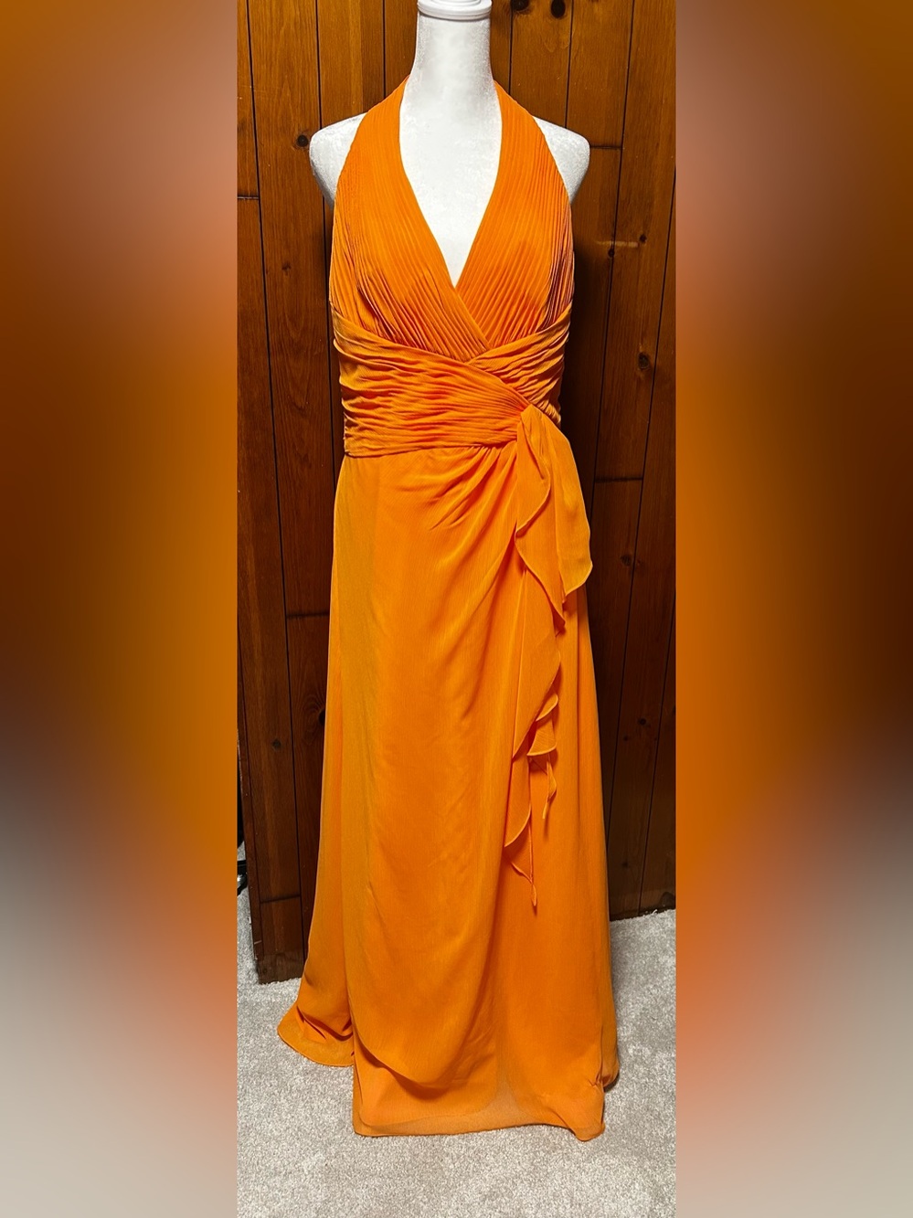 Y2K David's Bridal Tangerine Chiffon Sleeveless Formal Bridesmaid Dress Size 12